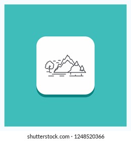 Round Button for hill, landscape, nature, mountain, tree Line icon Turquoise Background