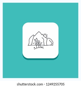 Round Button for hill, landscape, nature, mountain, tree Line icon Turquoise Background