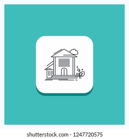 Round Button for Home, house, Apartment, building, office Line icon Turquoise Background