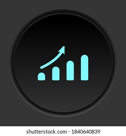 Runder Knopf Symbol, Analytik, Balken, Diagramm. Button-Banner-Runde, Badinterface für Anwendungsgrafik