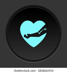 Round button icon, blood bag hand donor heart. Button banner round, badge interface for application illustration