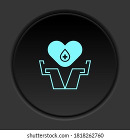 Rundknopfsymbol, Blutbeutel und Hand. Button-Banner-Runde, Badinterface für Anwendungsgrafik