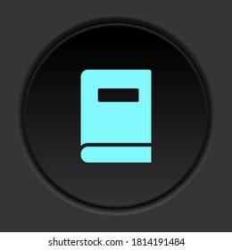 Round button icon, book. Button banner round, badge interface for application illustration