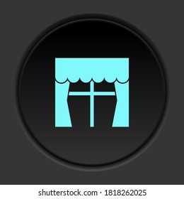 Round button icon, casement window, curtains. Button banner round, badge interface for application illustration
