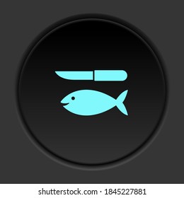Round button icon Fish and a knife. Button banner round badge interface for application illustration