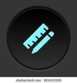 Round button icon, geometry, measuring ruler. Button banner round, badge interface for application illustration