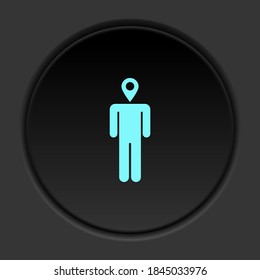 Icono de botón de redondeo Ubicación del hombre. Banner de botón de la interfaz de placa redonda para la ilustración de la aplicación