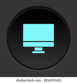 Round button icon, monitor, computer. Button banner round, badge interface for application illustration