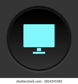 Round button icon, monitor, computer. Button banner round, badge interface for application illustration