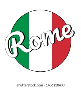 Round button Icon of national flag of Italy with red, white and green colors and inscription of city name: Rome in modern style. Vector EPS10 illustration