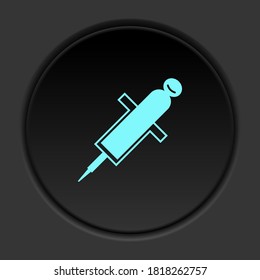 Rundknopfsymbol, Spritze, Injektion, Impfstoff. Button-Banner-Runde, Badinterface für Anwendungsgrafik