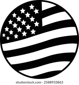 Round Button Icon of the United States Flag with a Bold Silhouette Design