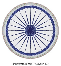 Botón de redondeo con los colores de las puntas indias y el bordado del símbolo de la rueda de Ashoka Chakra.