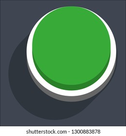 Round button isometric icon. Green shape with drop shadow on gray background is created in trendy 3D flat style. Inactive variant.The graphic element for design saved as a vector illustration.