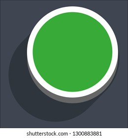 Round button isometric icon. Green shape with drop shadow on gray background is created in trendy 3D flat style. Hover variant.The graphic element for design saved as a vector illustration.