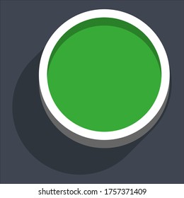 Icono isométrico del botón de redondeo. La forma verde con sombra de caída sobre fondo gris se crea en un estilo 3D plano a la moda. Variante seleccionada. El elemento gráfico para el diseño guardado como ilustración vectorial
