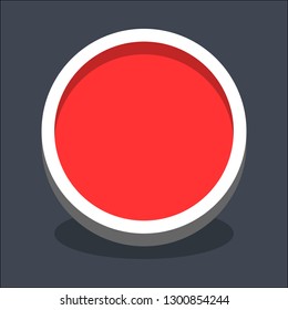 Round button isometric icon. Red shape with drop shadow on gray background is created in trendy 3D flat style. Clicked variant.The graphic element for design saved as a vector illustration.