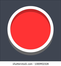 Round button isometric icon. Red shape on gray background is created in trendy 3D flat style. Clicked variant.The graphic element for design saved as a vector illustration.