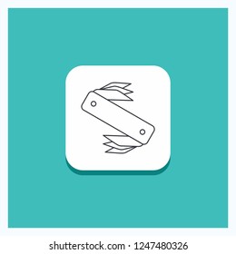 Round Button for knife, army, camping, swiss, pocket Line icon Turquoise Background