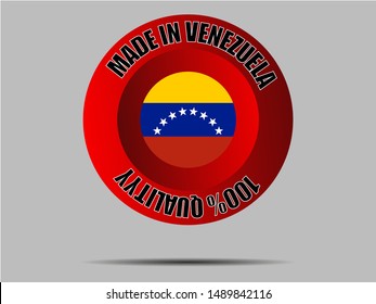 Round Button Made in with Beautiful national flag of Bolivarian Republic of Venezuela, original colors and proportion. Simply vector illustration eps10, from countries flag set.