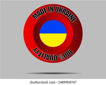 Round Button Made in with Beautiful national flag of Ukraine, original colors and proportion. Simply vector illustration eps10, from countries flag set.