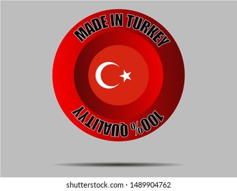 Round Button Made in with Beautiful national flag of Republic of Turkey, original colors and proportion. Simply vector illustration eps10, from countries flag set.