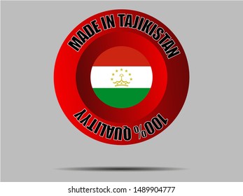 Round Button Made in with Beautiful national flag of Republic of Tajikistan, original colors and proportion. Simply vector illustration eps10, from countries flag set.