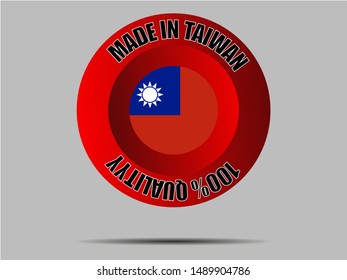 Round Button Made in with Beautiful national flag of Republic of China, Know as Taiwan original colors and proportion. Simply vector illustration eps10, from countries flag set.