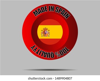 Round Button Made in with Beautiful national flag of Kingdom of Spain. original colors and proportion. Simply vector illustration eps10, from countries flag set.