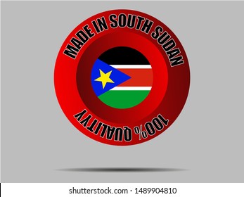 Round Button Made in with Beautiful national flag of Republic of South Sudan . original colors and proportion. Simply vector illustration eps10, from countries flag set.