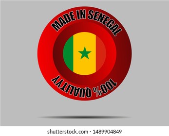 Round Button Made in with Beautiful national flag of Republic of Senegal. original colors and proportion. Simply vector illustration eps10, from countries flag set.