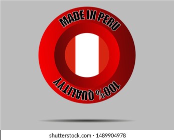 Round Button Made in with Beautiful national flag of Republic of Peru. original colors and proportion. Simply vector illustration eps10, from countries flag set.