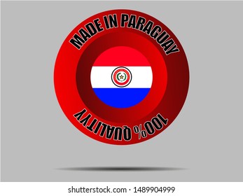 Round Button Made in with Beautiful national flag of Republic of Paraguay. original colors and proportion. Simply vector illustration eps10, from countries flag set.
