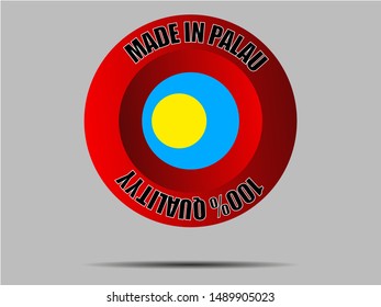 Round Button Made in with Beautiful national flag of Republic of Palau. original colors and proportion. Simply vector illustration eps10, from countries flag set.