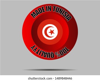 Round Button Made in with  national flag of Republic of Tunisia , original colors and proportion. Simply vector illustration eps10, from countries flag set.