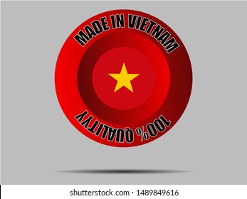 Round Button Made in with  national flag of Socialist Republic of Vietnam, original colors and proportion. Simply vector illustration eps10, from countries flag set.