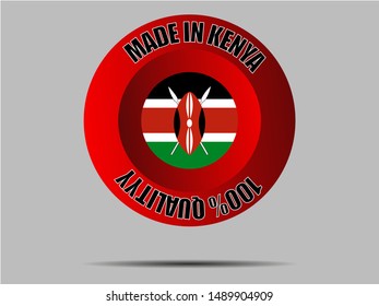 Round Button Made in with National flag of Republic of Kenya. original colors and proportion. Simply vector illustration eps10, from countries flag set.
