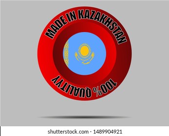Round Button Made in with National flag of Republic of Kazakhstan. original colors and proportion. Simply vector illustration, from countries flag set.