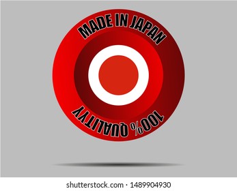 Round Button Made in with National flag of Japan . original colors and proportion. Simply vector illustration, from countries flag set.