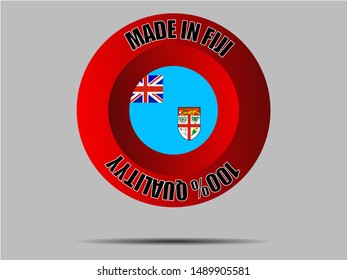 Round Button Made in with National flag of Republic of Fiji . original colors and proportion. Simply vector illustration, from countries flag set.