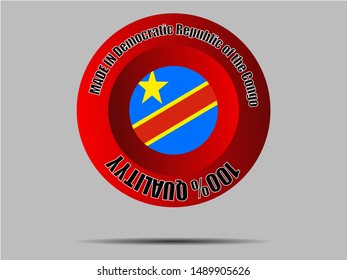 Round Button Made in with National flag of Democratic Republic of the Congo. original colors and proportion. Simply vector illustration eps10, from countries flag set.