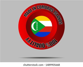 Round Button Made in with National flag of Comoros Islands . original colors and proportion. Simply vector illustration, from countries flag set.