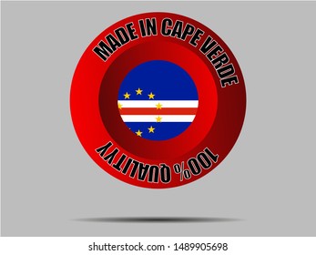 Round Button Made in with National flag of Republic of Cape Verde. original colors and proportion. Simply vector illustration, from countries flag set.