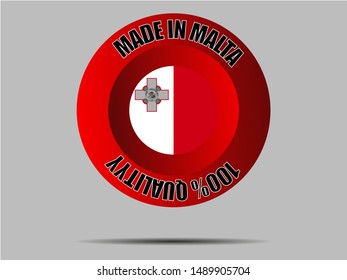 Round Button Made in with National flag of Republic of Malta. original colors and proportion. Simply vector illustration, from countries flag set.