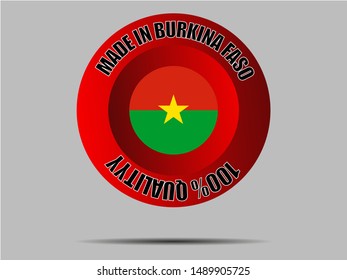 Round Button Made in with National flag of Burkina Faso. original colors and proportion. Simply vector illustration eps10, from countries flag set.