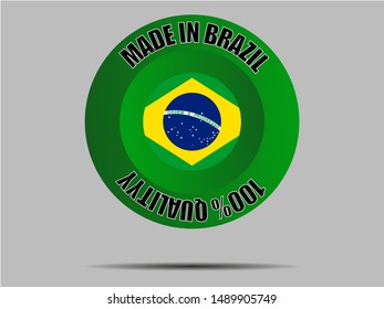 Round Button Made in with National flag of Federative Republic of Brazil. original colors and proportion. Simply vector illustration, from countries flag set.