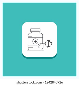 Round Button for medicine, Pill, capsule, drugs, tablet Line icon Turquoise Background