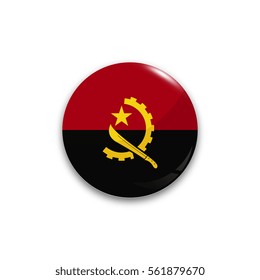 Round button national flag of Angola with the reflection of light and shadow realistic. Icon country.