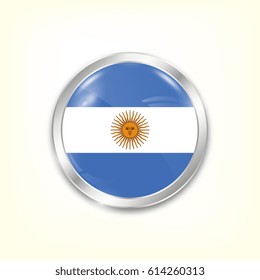 Round button national flag of Argentina with the reflection of light and shadow. Icon country. Realistic vector illustration.