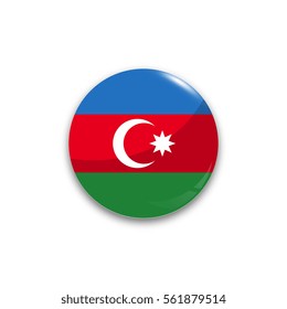 Round button national flag of Azerbaijan with the reflection of light and shadow realistic. Icon country.